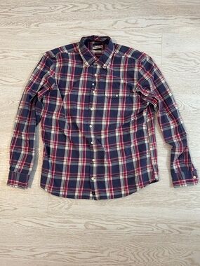 johnnie-O Navy and Burgundy Plaid Button-Down Shirt